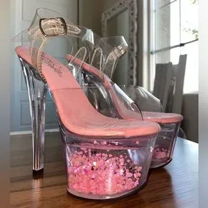 Pleaser Women's Sky-308 Clear Pink Platform Dress Sandal With Ankle Strap - Size 8 M US - View #10